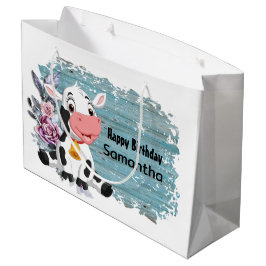 Bolsa De Regalo Grande Feliz cumpleaños Baby Cow Rustic Blue Big Gift Bag