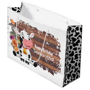 Bolsa De Regalo Grande Feliz cumpleaños bebé vaca Rustic Brown