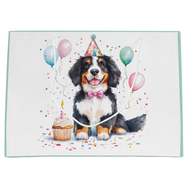 Bolsa De Regalo Grande Feliz cumpleaños Bernese Mountain Dog (Anverso)