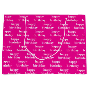 Bolsa De Regalo Grande Feliz cumpleaños blanco y fucsia personalizado