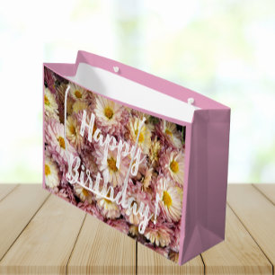 Bolsa De Regalo Grande Feliz cumpleaños Chrysanthemums Floral Photo