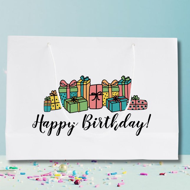 Bolsa De Regalo Grande Feliz cumpleaños colorido (Fun Cute Modern Colorful Happy Birthday Large Gift Bag)