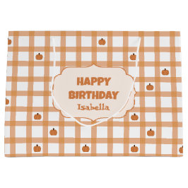 Bolsa De Regalo Grande Feliz Cumpleaños con Cuadrillé de Calabaza Adorabl