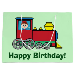 Bolsa De Regalo Grande Feliz cumpleaños con el tren y el muchacho que
