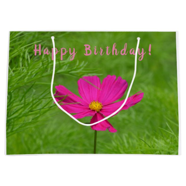 Bolsa De Regalo Grande Feliz cumpleaños Cosmos rosados (Anverso)