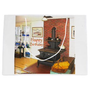 Bolsa De Regalo Grande Feliz cumpleaños Country Kitchen Wood Stove