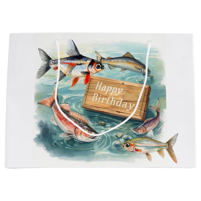 Bolsa De Regalo Grande Feliz cumpleaños de pesca  (Anverso)