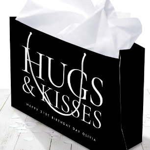 Bolsa De Regalo Grande Feliz Cumpleaños Día Cualquier Edad Abrazos y Beso