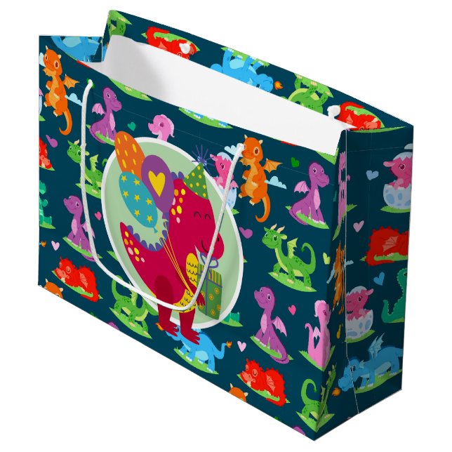 Bolsa De Regalo Grande Feliz Cumpleaños Dinosaurio (Angulo Anverso)