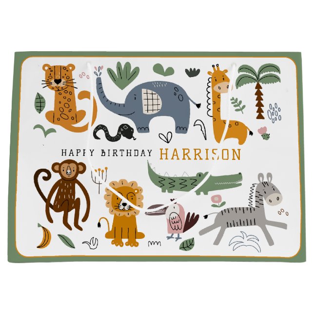 Bolsa De Regalo Grande Feliz cumpleaños dos animales salvajes de Safari n (Anverso)