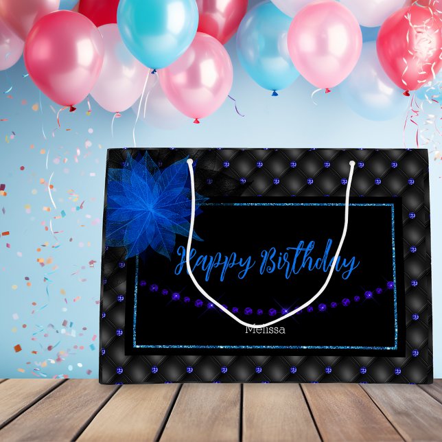 Bolsa De Regalo Grande Feliz cumpleaños Elegante azul y negro (Subido por el creador)