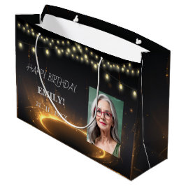 Bolsa De Regalo Grande Feliz cumpleaños elegante Fiesta negro Moda modern