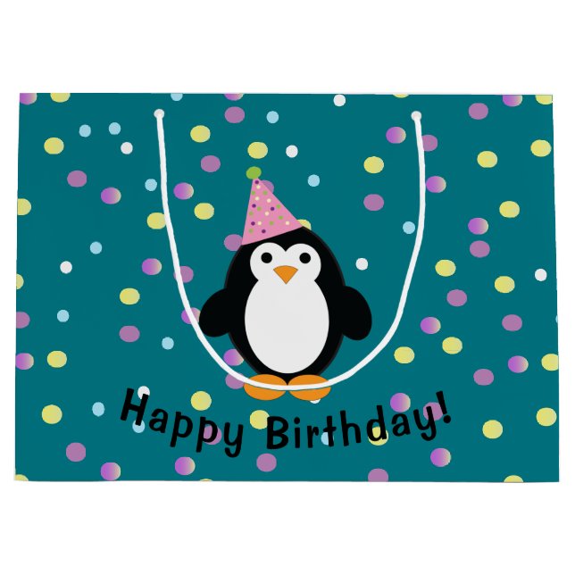 Bolsa De Regalo Grande Feliz cumpleaños Fiesta Penguin (Anverso)