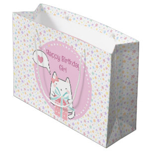 Bolsa De Regalo Grande Feliz Cumpleaños Gato Kawaii con Caja de Regalo