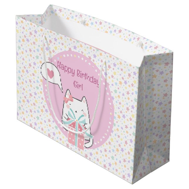 Bolsa De Regalo Grande Feliz Cumpleaños Gato Kawaii con Caja de Regalo  (Angulo reverso)
