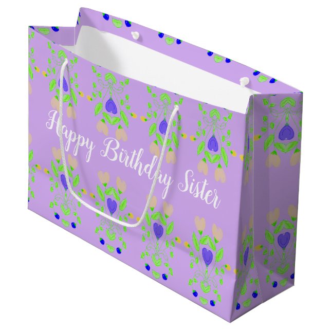 Bolsa De Regalo Grande Feliz cumpleaños, hermana Mauve Gift Bag (Angulo Anverso)
