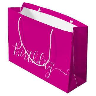 Bolsa De Regalo Grande Feliz cumpleaños Hot Pink White Elegant