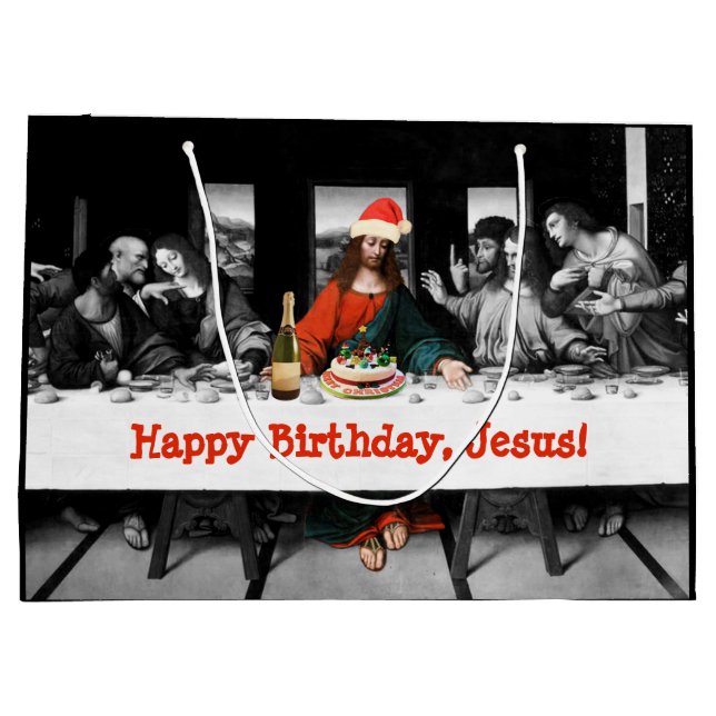 Bolsa De Regalo Grande ¡Feliz cumpleaños, Jesús! Navidad divertido (Reverso)
