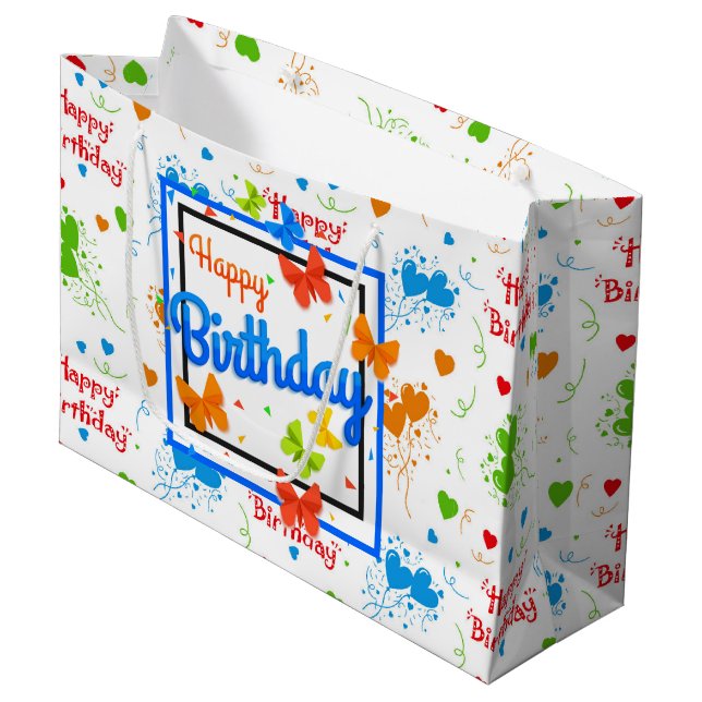 Bolsa De Regalo Grande Feliz Cumpleaños Mariposas (Angulo Anverso)