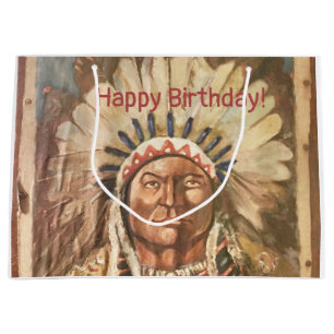 Bolsa De Regalo Grande Feliz Cumpleaños Masculina Sitting Bull