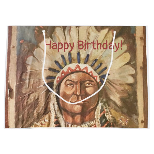 Bolsa De Regalo Grande Feliz Cumpleaños Masculina Sitting Bull (Anverso)
