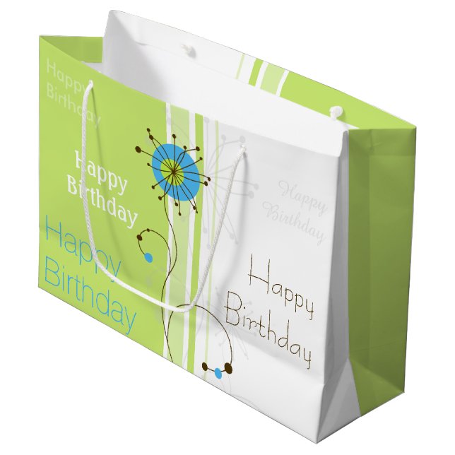 Bolsa De Regalo Grande Feliz cumpleaños moderno simple flor verde (Angulo Anverso)