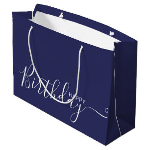 Bolsa De Regalo Grande Feliz cumpleaños Navy Blue White Elegant 
