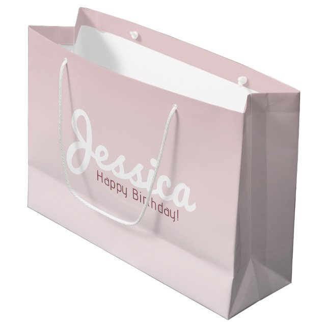 Bolsa De Regalo Grande Feliz cumpleaños, nombre de Personalizable | Rosa  (Angulo Anverso)