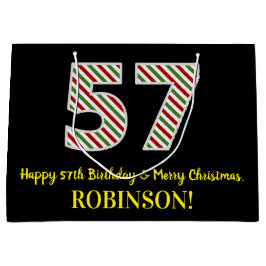 Bolsa De Regalo Grande Feliz cumpleaños número 57 y Feliz Navidad, nombre