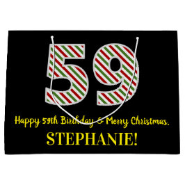 Bolsa De Regalo Grande Feliz cumpleaños número 59 y Feliz Navidad, nombre