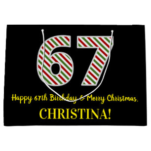 Bolsa De Regalo Grande Feliz cumpleaños número 67 y Feliz Navidad, nombre