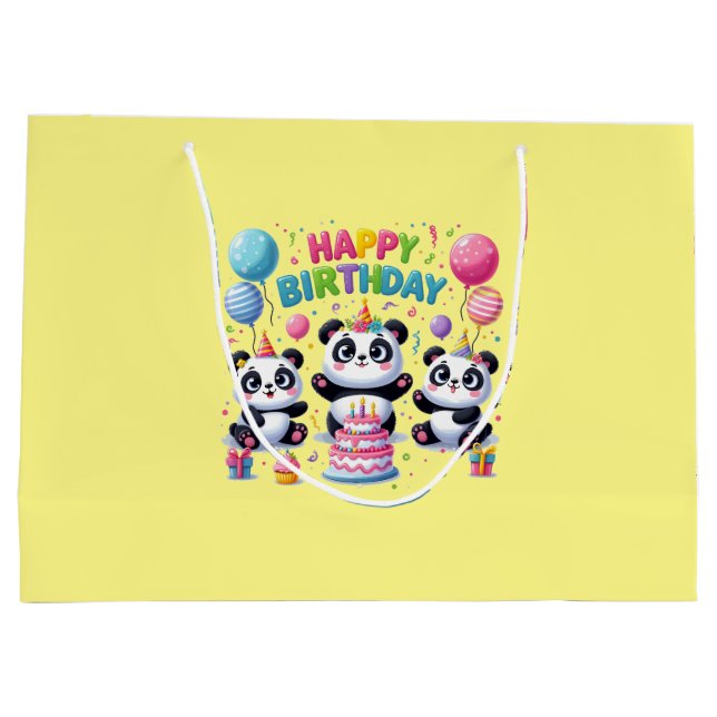 Bolsa De Regalo Grande Feliz cumpleaños Pandas (Reverso)