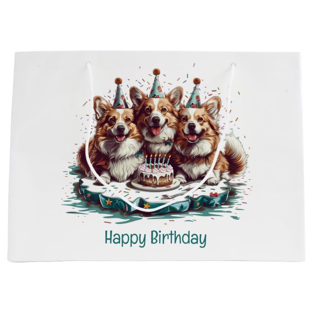 Bolsa De Regalo Grande Feliz cumpleaños Pembroke Welsh Corgi Dogs (Anverso)