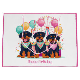 Bolsa De Regalo Grande Feliz cumpleaños, Perros Rottweiler En Un Carnaval