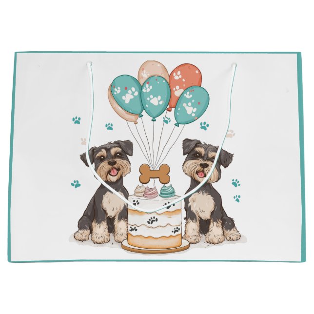 Bolsa De Regalo Grande Feliz Cumpleaños Perros Schnauzer (Anverso)