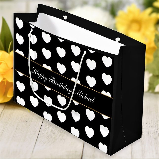 Bolsa De Regalo Grande Feliz cumpleaños Personalizado texto elegante patr (Subido por el creador)