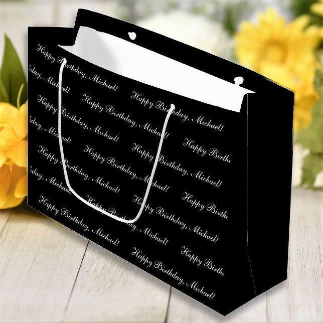 Bolsa De Regalo Grande Feliz cumpleaños Personalizado texto Moda negra (Subido por el creador)