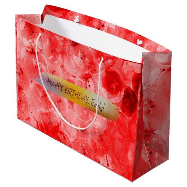 Bolsa De Regalo Grande Feliz cumpleaños Personalizado trendy rojo moderno (Angulo reverso)