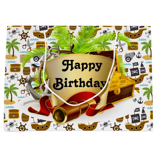 Bolsa De Regalo Grande Feliz Cumpleaños Pirata  (Anverso)