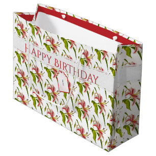 Bolsa De Regalo Grande Feliz cumpleaños Stargazer Lily Flower Pattern