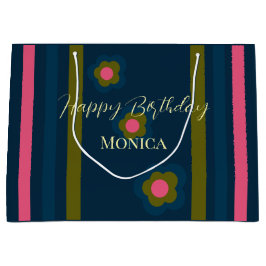 Bolsa De Regalo Grande Feliz cumpleaños Texto personalizado azul marino y