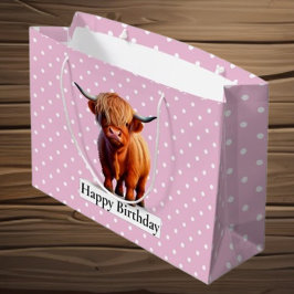 BOLSA DE REGALO GRANDE FELIZ CUMPLEAÑOS VACA DE PELO LARGO ROSA