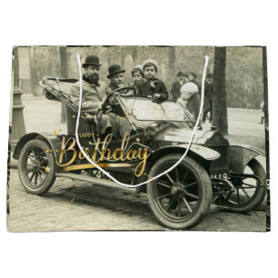 Bolsa De Regalo Grande Feliz cumpleaños, viejo auto y gente