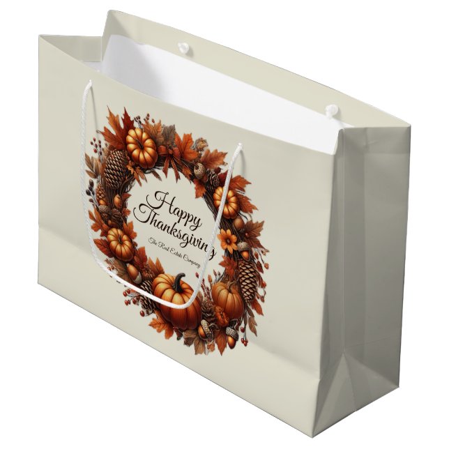 Bolsa De Regalo Grande Feliz Día de Acción de Gracias Otoño deja compañía (Angulo Anverso)