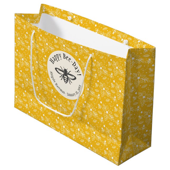 Bolsa De Regalo Grande Feliz Día de la Abeja Amarillo (Angulo Anverso)