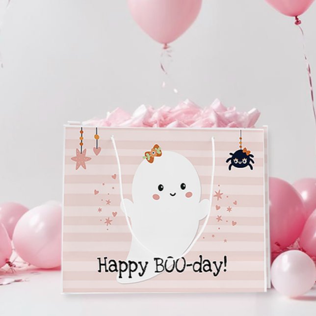 Bolsa De Regalo Grande Feliz Día de la Oro Kawaii Ghost Halloween rosa (Happy Booday Halloween Birthday Gift Bag)