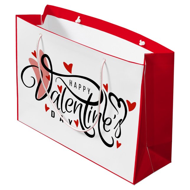 Bolsa De Regalo Grande Feliz Día de San Valentín (A beautifully designed Valentine's Day gift bag with elegant typography and playful heart motifs. )