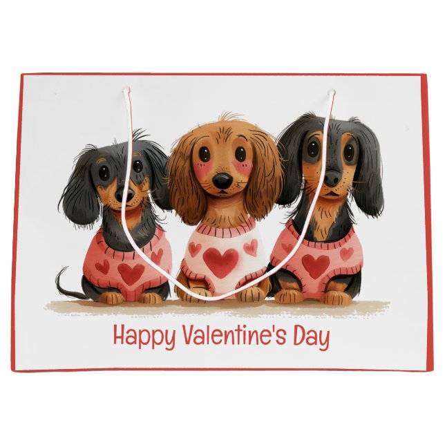 Bolsa De Regalo Grande Feliz Día de San Valentín a los perros Dachshund (Anverso)