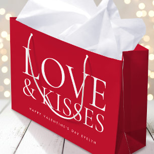 Bolsa De Regalo Grande Feliz día de San Valentín Amor y Besos Rojo