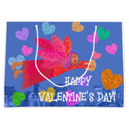 Bolsa De Regalo Grande Feliz Día de San Valentín Ángel y corazones